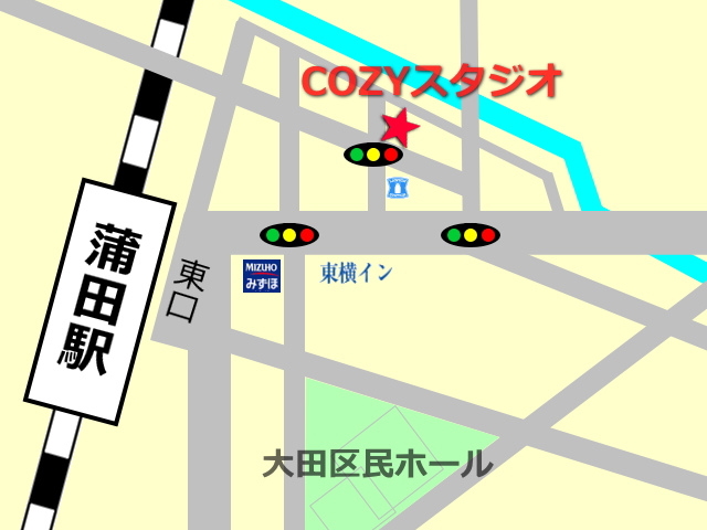 大田区　蒲田駅にあるレンタルスタジオ COZYの地図